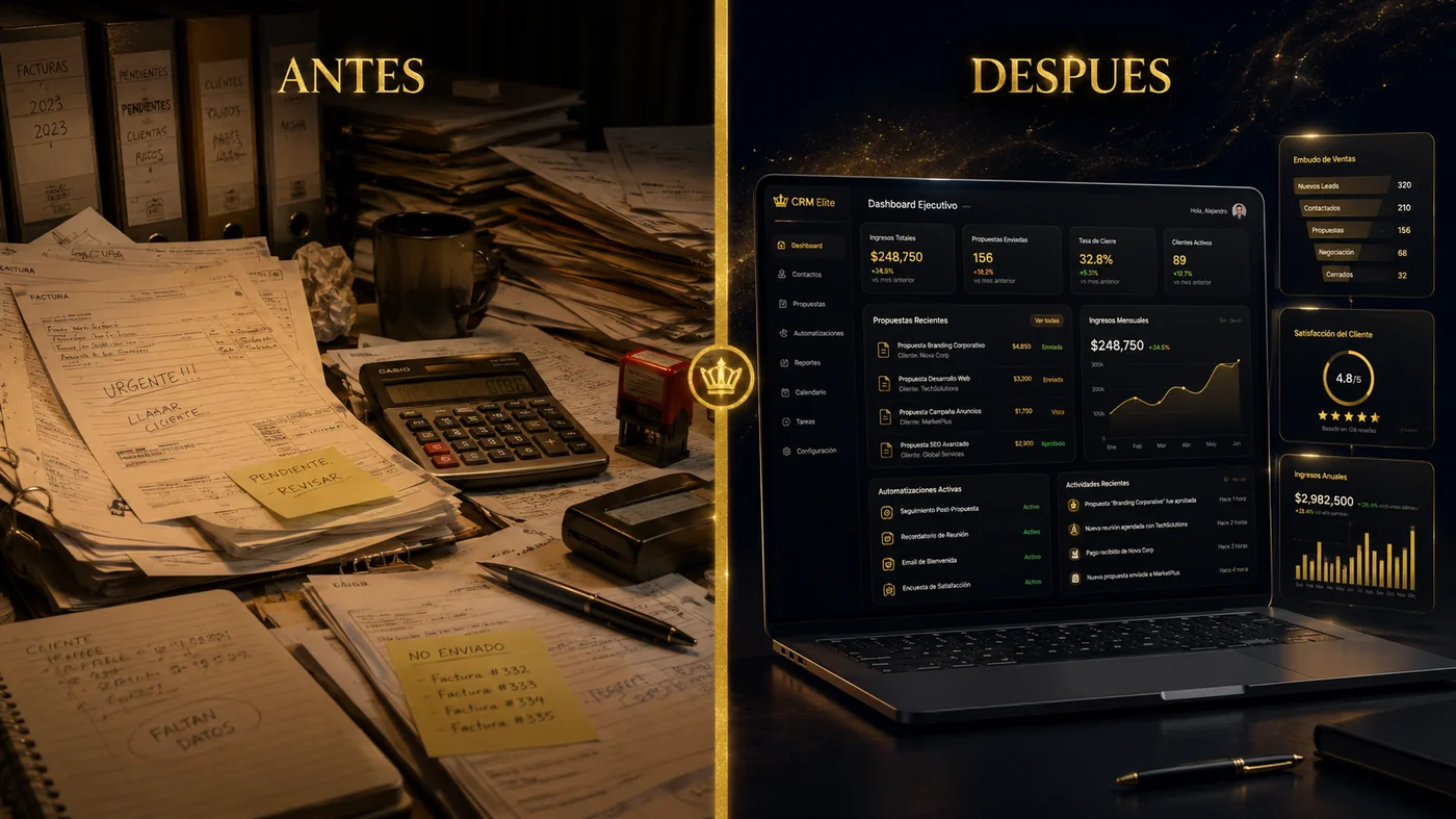 Antes y después — Papeles vs Dashboard analytics